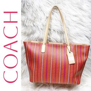 Coach Red and Pink Striped Tote